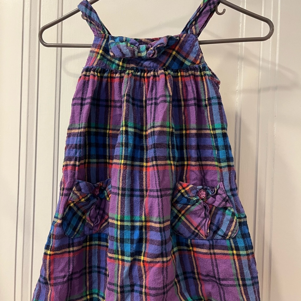 Purple Plaid flannel jumper Dress with Pockets, size 5